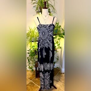 Elegant Navy and White Spaghetti Strap Dress